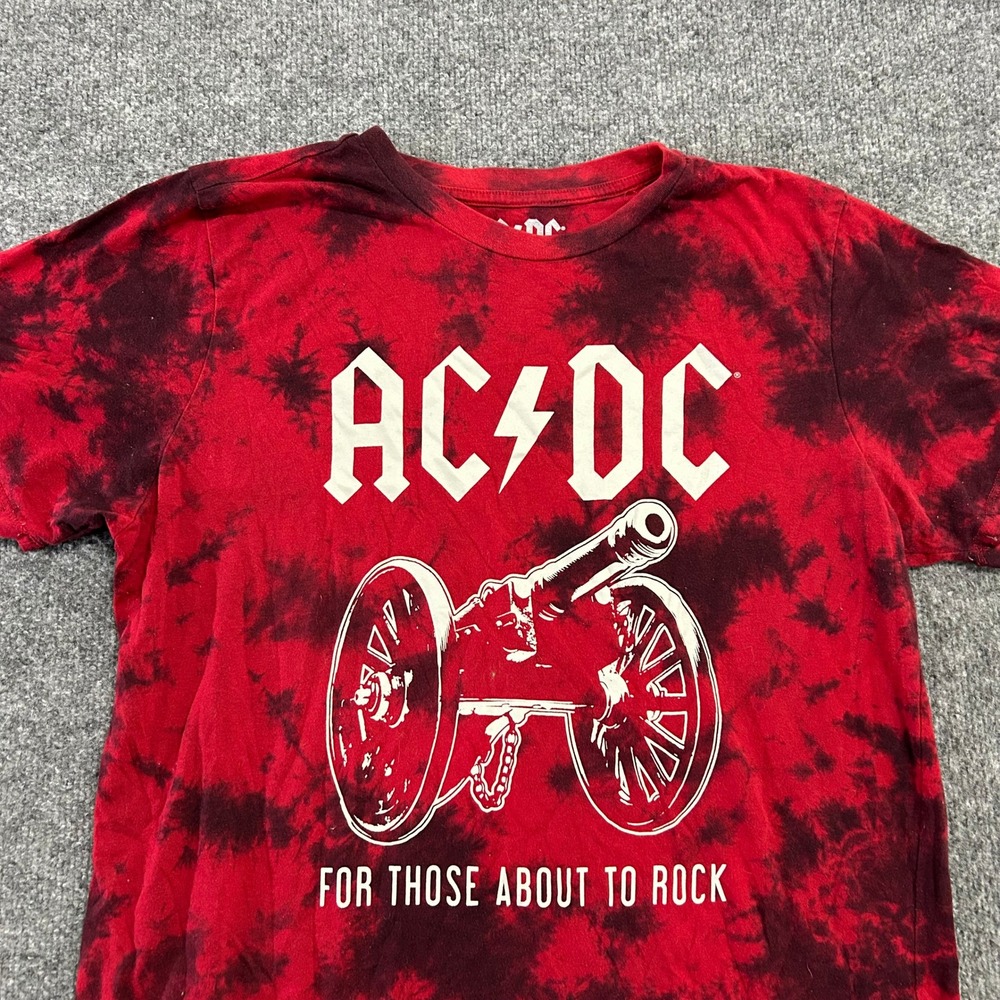 AC/DC T-Shirt Mens Size L Red Black Tie Dye Cannon Graphic Rock Band Tee
